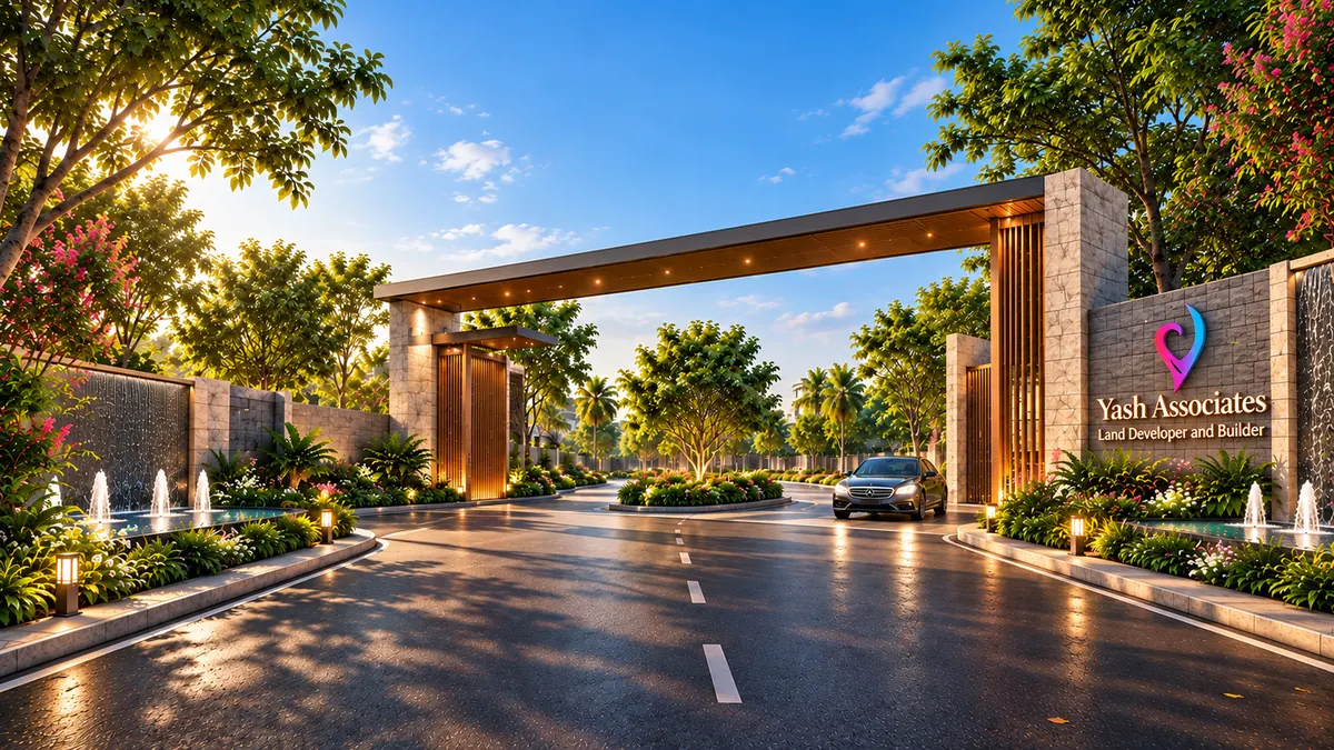 Entrance gate of a plotted residential development