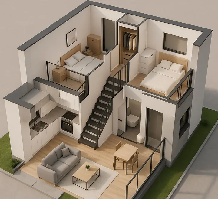 3D cutaway of a two-storey home