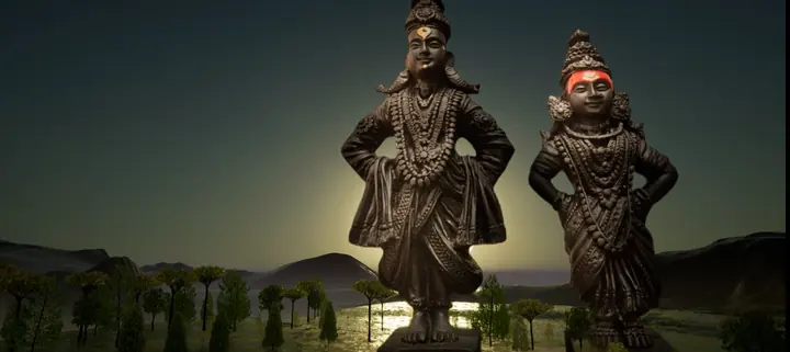 Video preview: statues of Vitthal and Rukmini at dusk