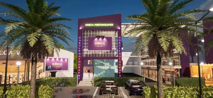 Video preview: lit commercial building frontage at night